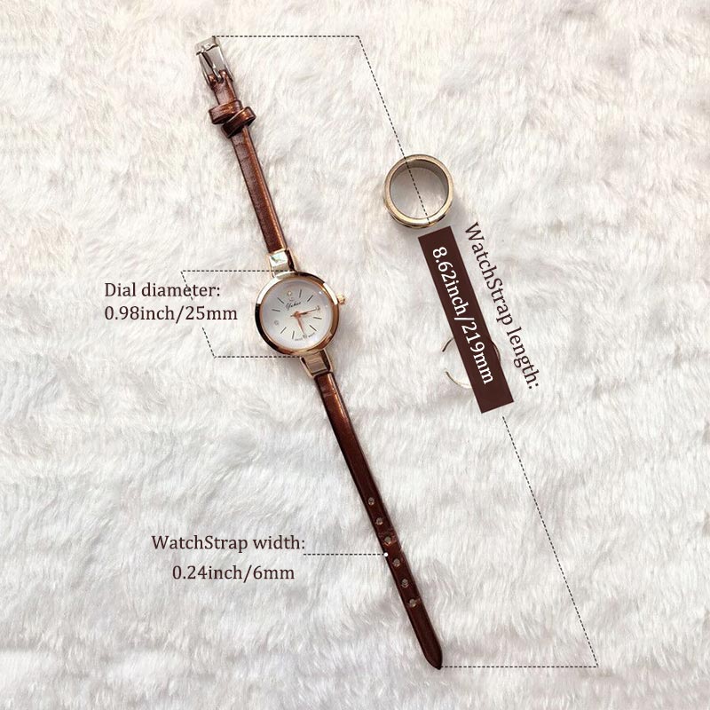 Reloj de cuarzo con correa de cuero fino para mujer, Retro cronógrafo de pulsera, de cristal y circonita, color marrón, femenino