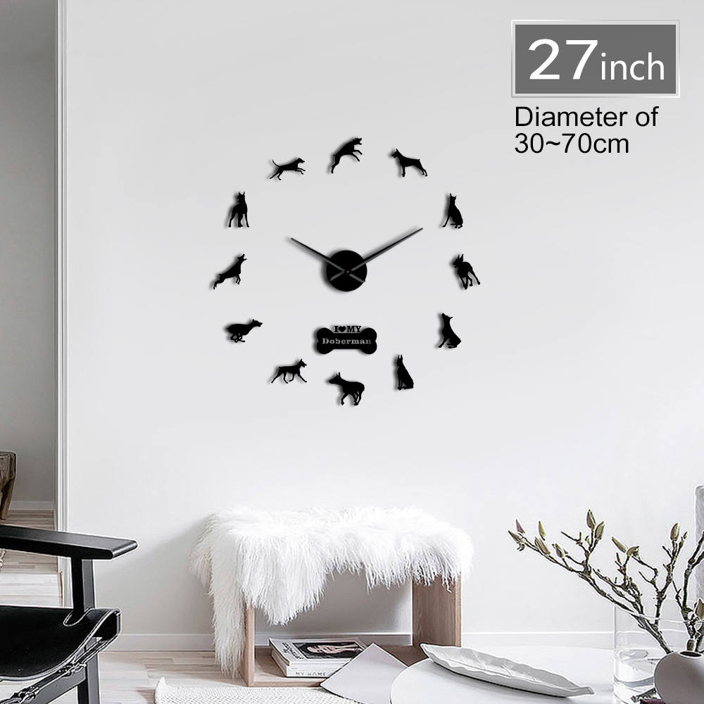Doberman Pinscher 3D DIY Silent Wall Clock Quartz Clock Watch Battery Operated Pet Store Framless Wall Decor for Dog Lover