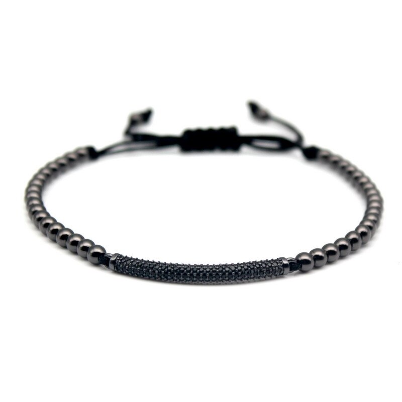 Pulseiras masculinas de zircônia cúbica com berloque de cordão zircônia cúbica famosa micro pave bracelete preto para macrame