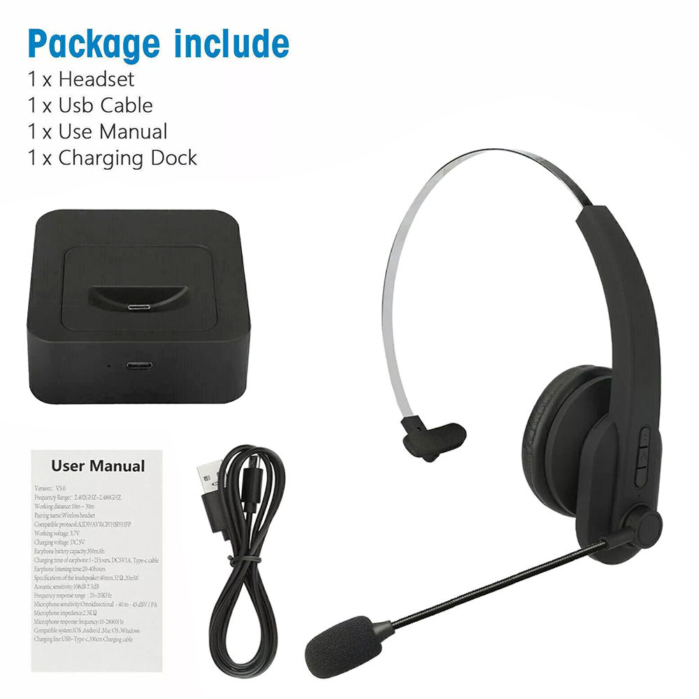 Bluetooth 5.4 Kopfhörer mit Mic Ladebasis Drahtloses Headset für PC Laptop Call Center Büro 12H Sprechzeit: Default Title