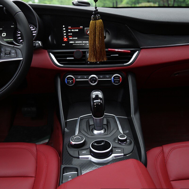 Bil interiør central kontrol gearskifte panel 5 d carbon fiber cover trim til alfa romeo giulia bil styling