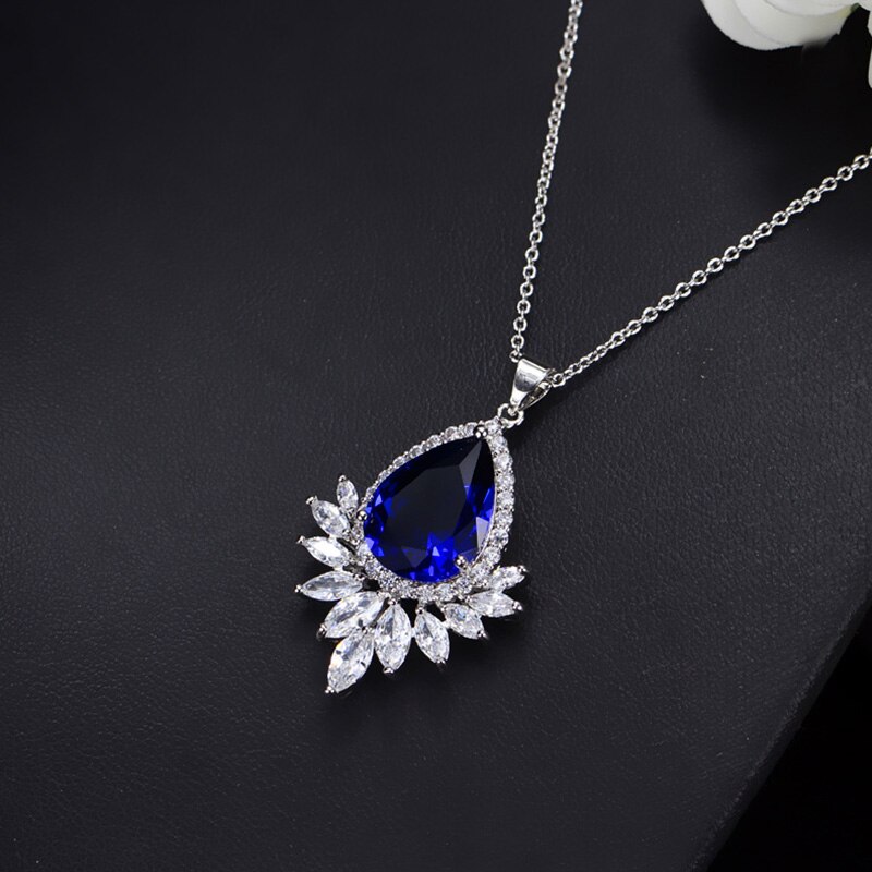 Pera Classic Marquise Cut Zirconia Crystal Big Bule Green Water Neklaces Pendants for Women Daily Dinner Party Jewelry P007: Bule