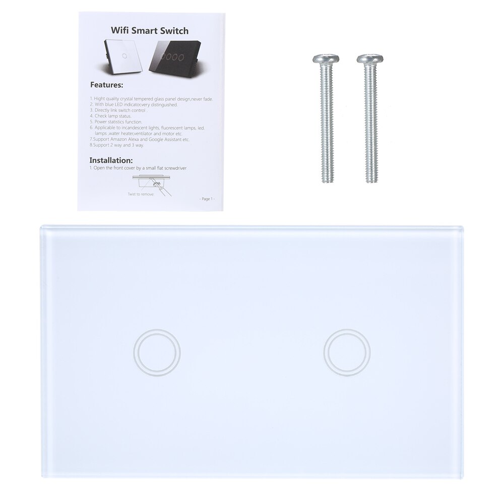 110-240V 1/2Gang 3 Way WiFi Touch Wall Light Switch No Neutral Wire Needed Compatible with Alexa and Google Home Single Pole