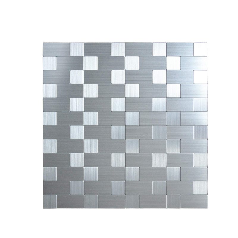 Schälen und Stock Fliesen Backsplash Edelstahl Fliesen für Küche Zauberstab Dekor Aluminium Oberfläche Metall Fliesen Silber Quadrat Plaid: Stil 4 / 4 Blätter