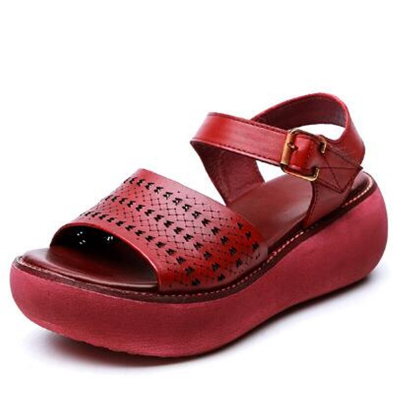 Beste Vrouwen Zomer Sandalen Volledige Genuin Lederen Sandalen 2022 Zomer Mode Sandalen Platform Schoenen Vrouw Wiggen Sandalen