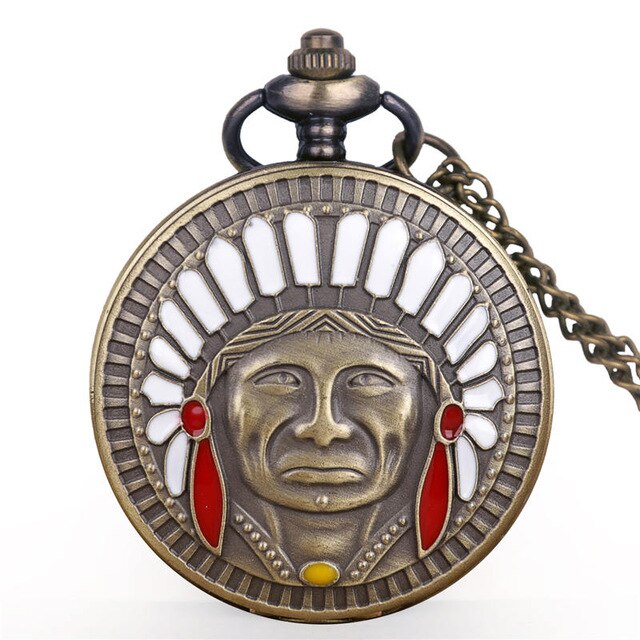 Quartz Pocket Watch Bronze Indian Women Man Necklace Pocket Watch With Chain Vintage Pocket Watches: Red White
