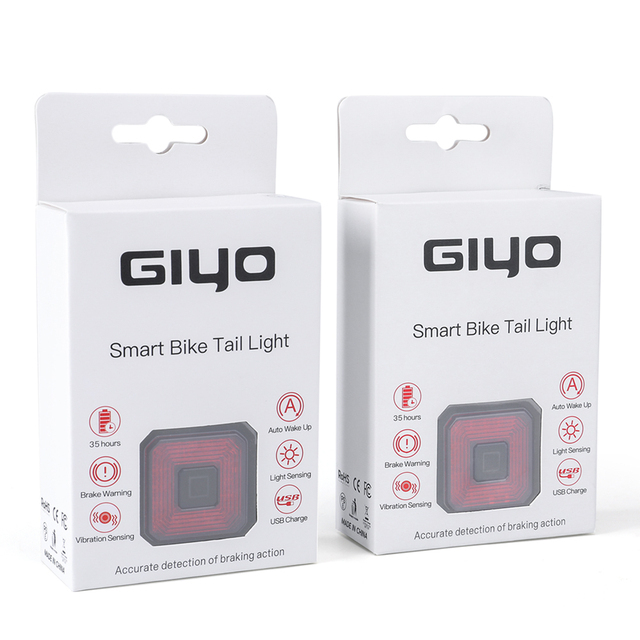 GIYO – feu arrière de vélo intelligent, feu de Stop, LED arrière Rechargeable, USB, sécurité IPX6-Waterproof: 2 Packs