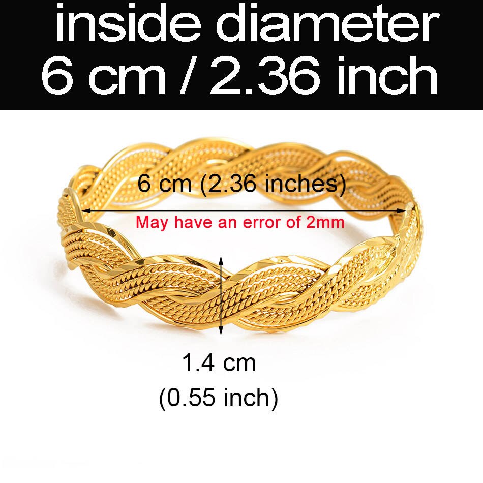 Anniyo 4Pieces Twisted Bracelet for Women Dubai Bangles Ethiopian Bangles African Jewelry Arab Middle East #216506: 6cm or 2.36 inches