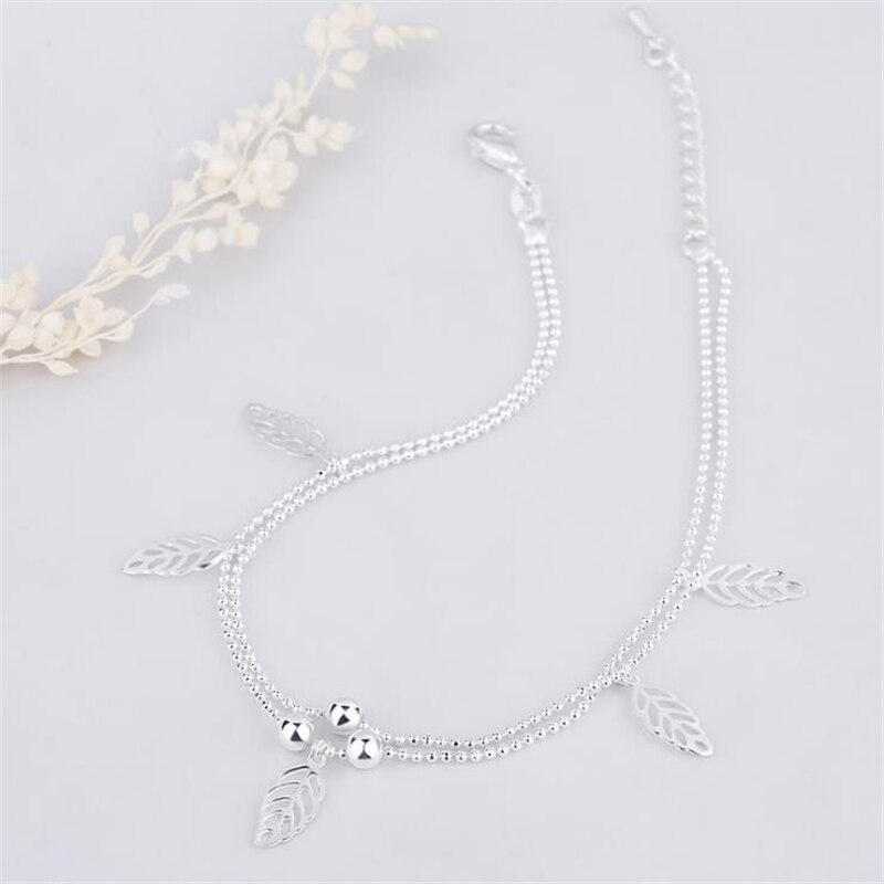 KOFSAC Summer Trendy Hollow Leaves Bracelet Ankle Chain Foot Jewelry 925 Sterling Silver Anklets For Women Beach Party