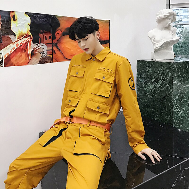 Spring Autumn streetwear Jumpsuit Men Rompers One Piece Overalls Mens Casual Multi Pockets Pants Male Clothes