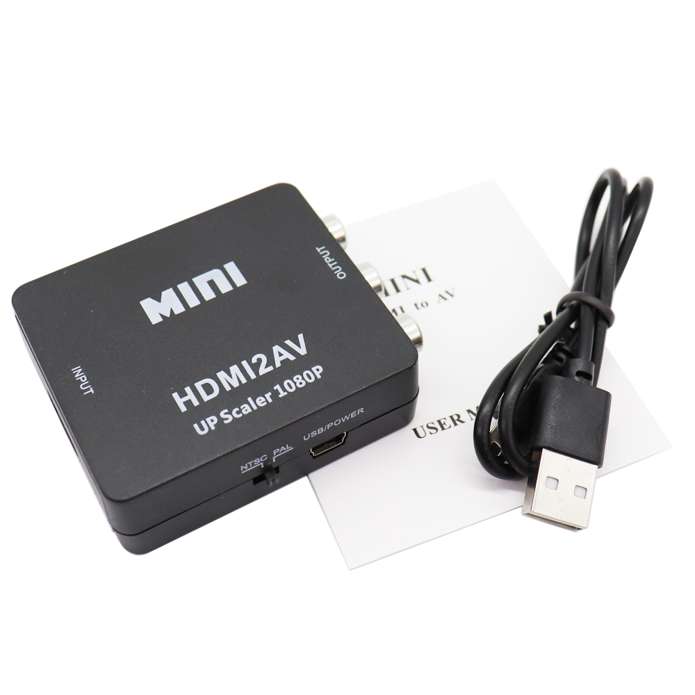 MINI HDMI compatible con RCA AV/CVBS Adaptador convertidor AV de vídeo compuesto HDMI2AV para TV VHS VCR DVD: Negro