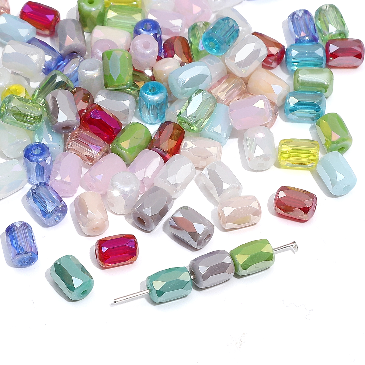 Environ 10 pièces de perles colorées plaquées transparentes en verre, perles rectangulaires coupées en vrac, faites à la main, fabrication de bijoux, accessoires de Bracelet