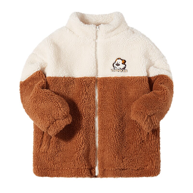 TON LION KIDS Polar Fleece Jacket Winter Thickening Warm Casual Trend Boys Fleece Jacket 5-12 Years Old: Auburn / 130