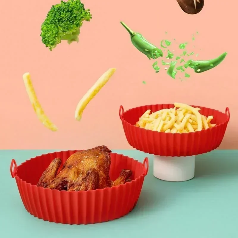 Silikoneinlagen für Luftfritteusen, Silikontopf für Luftfritteusen, wiederverwendbare Silikoneinlagen für Luftfritteusen, lebensmittelechtes, antihaftbeschichtetes Zubehör für Luftfritteusen