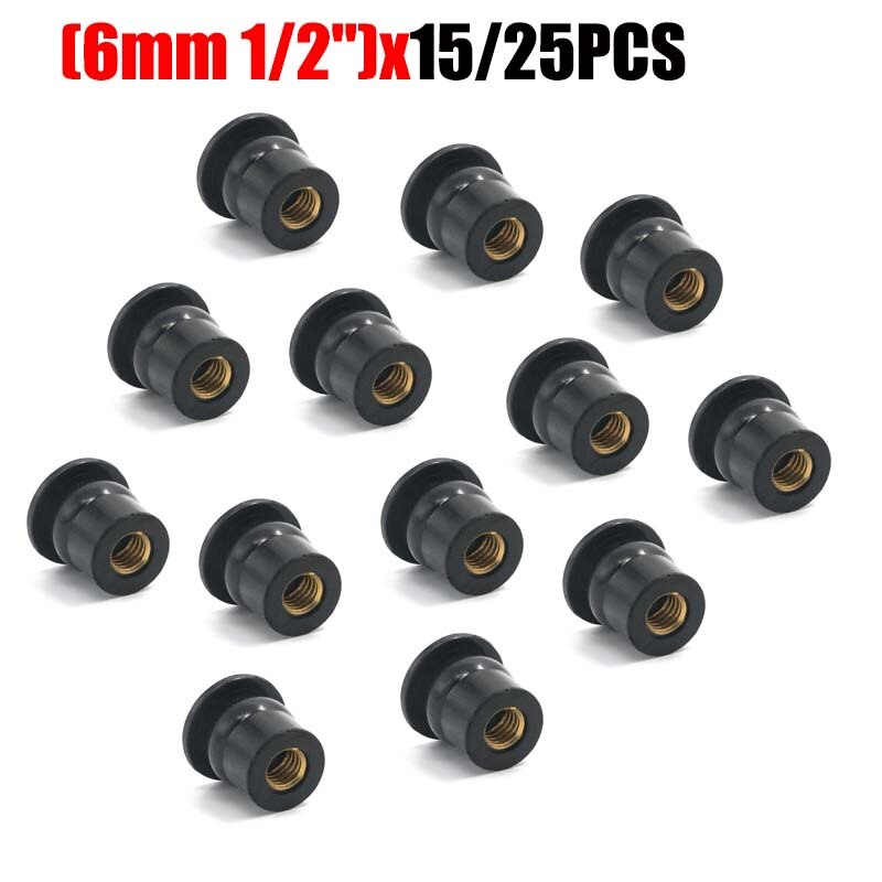Tuercas de goma de dureza media para parabrisas, carenado de 6mm, 1/2 ", tornillos para tuercas de pozo de parabrisas, M6, 15x 25X