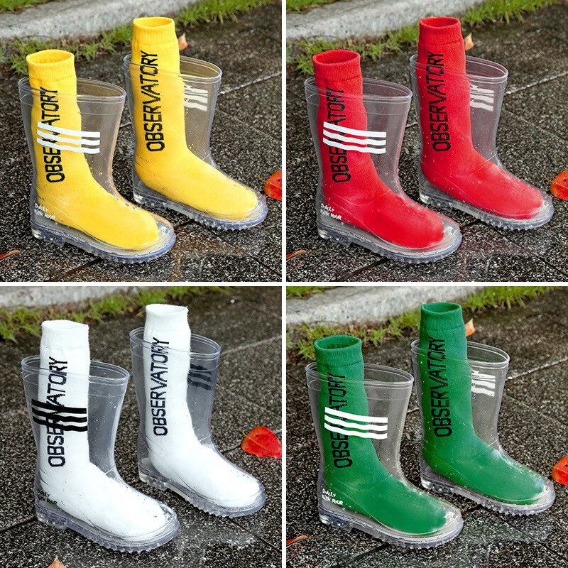 Jungen Mädchen Wasser Schuhe Kinder nicht-Unterhose wasserdicht Schuhe setzen tragen-beständig Fuß Startseite transparent dick Regen Stiefel Gingham