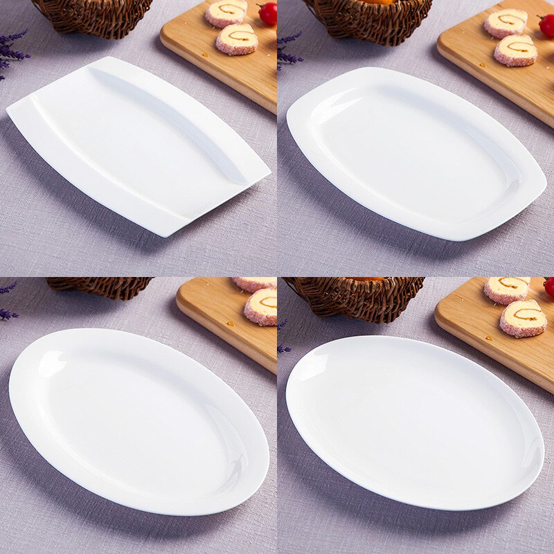 Fish Plate Jingdezhen Bone China Pure White Tableware Plate Rectangular Large Fish Plate