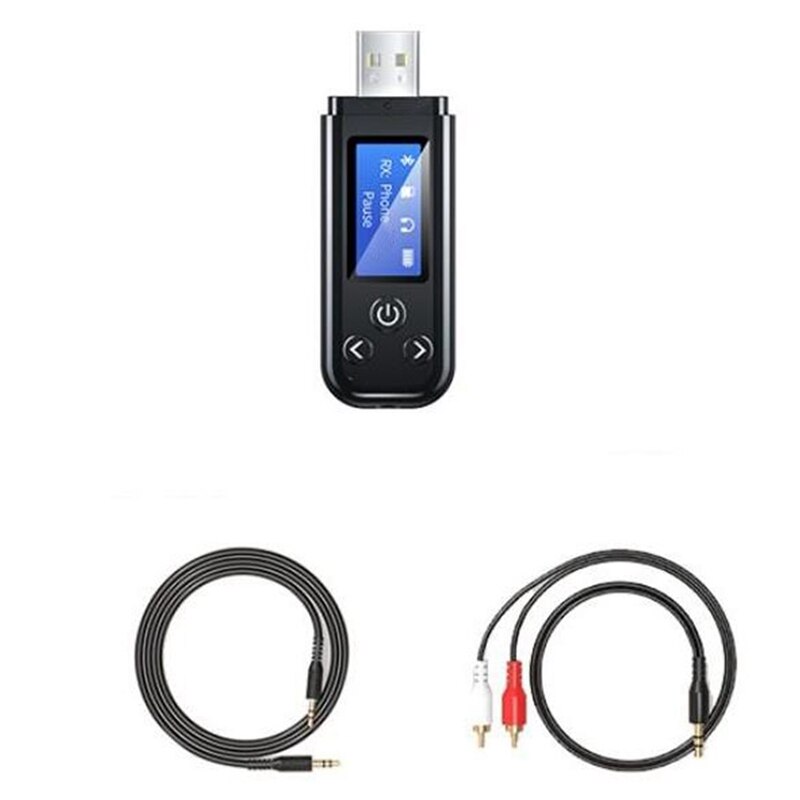 Bluetooth 5.0 nadajnik i odbiornik Audio USB 3.5MM RCA muzyka Stereo Adapter bezprzewodowy wbudowany akumulator: Black