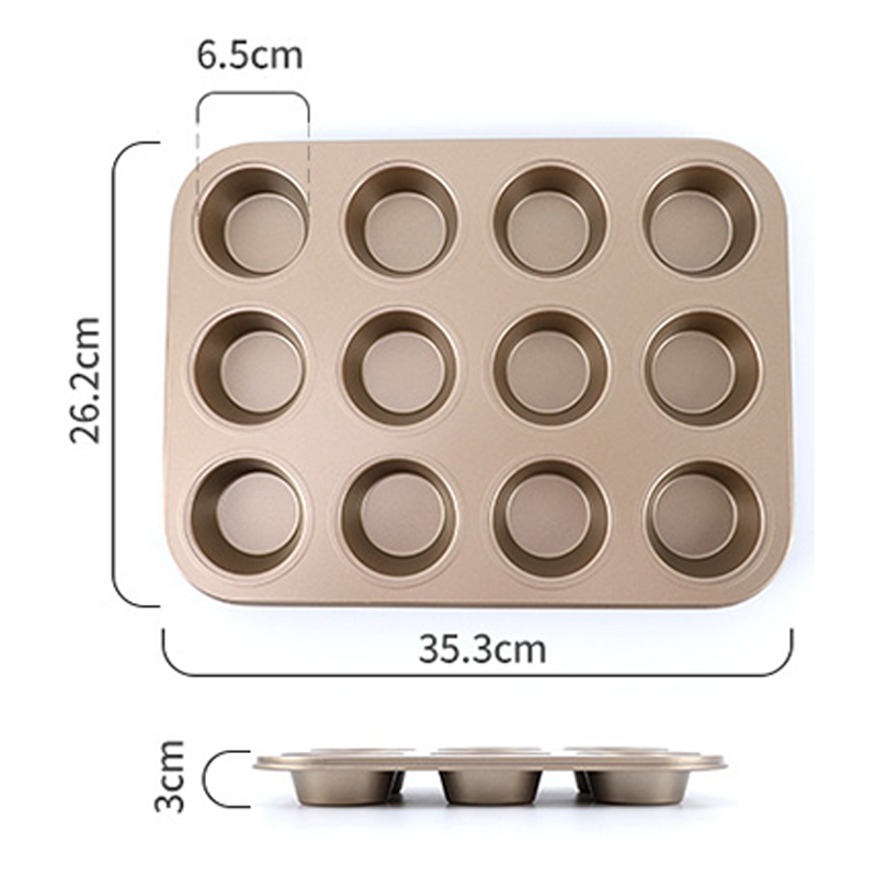 4/6/12 Cup DIY Cupcake Pan Muffin Tray Cupcake Mold Non Stick Bakeware Biscuit Pan Microwave Cake Mold Carbon Steel Baking Tray: Golden 12 Cup