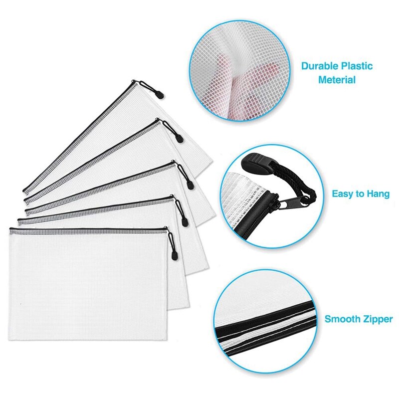 18 Pack Mesh Zipper Pouch Document Bag 4A Waterproof Document Pouch for School Office Supplies, Cross Stitch Organizing Storage