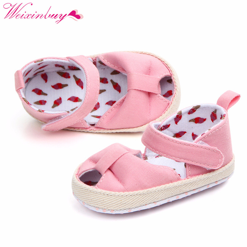 Classic Katoen Baby Sandalen Baby Schoenen Zomer Print Boog Meisje Sandalen Ademend Mode Vis Mond Baby Meisje Sandalen