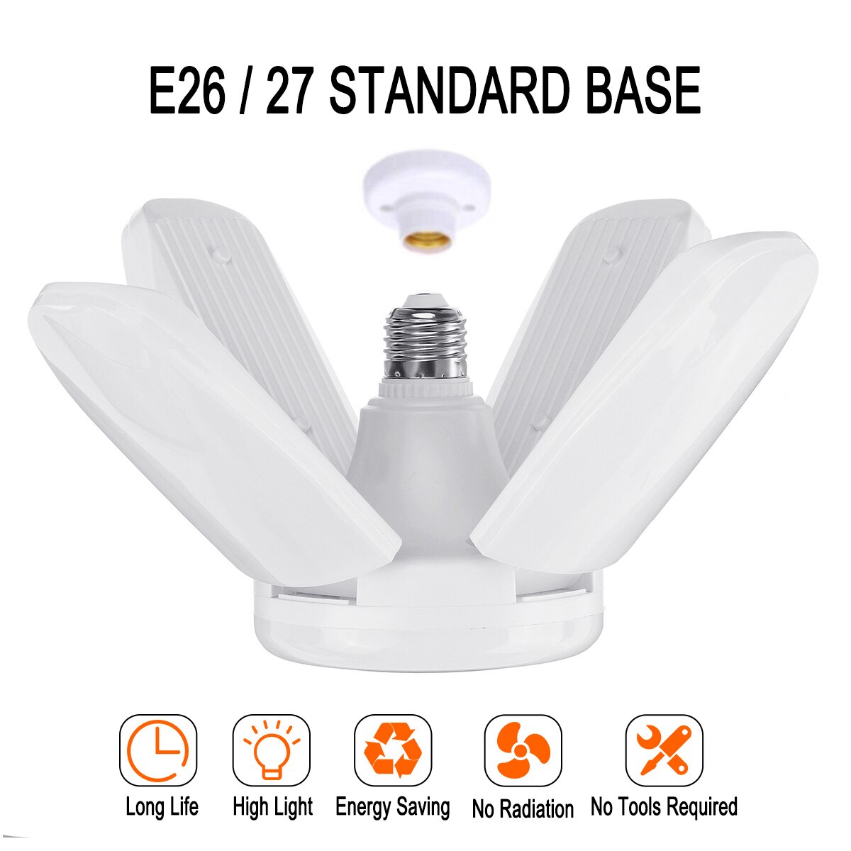 3Pcs 100W White Foldable 4 Blade Fan LED Lamp E27/E26 95-265V 90 Degrees Adjustable Ceiling Garage Industrial Workshop Light