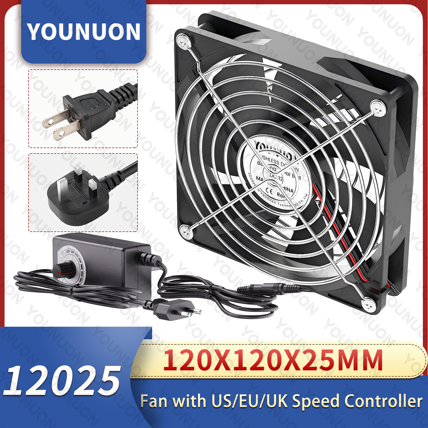 120Mm Computer Ventilator Met Speed Controller Ac Stekker Netsnoer 110V 220V Naar Dc 3V - 12V 2A Uitlaat Cooling Router Groeien Tent Plant