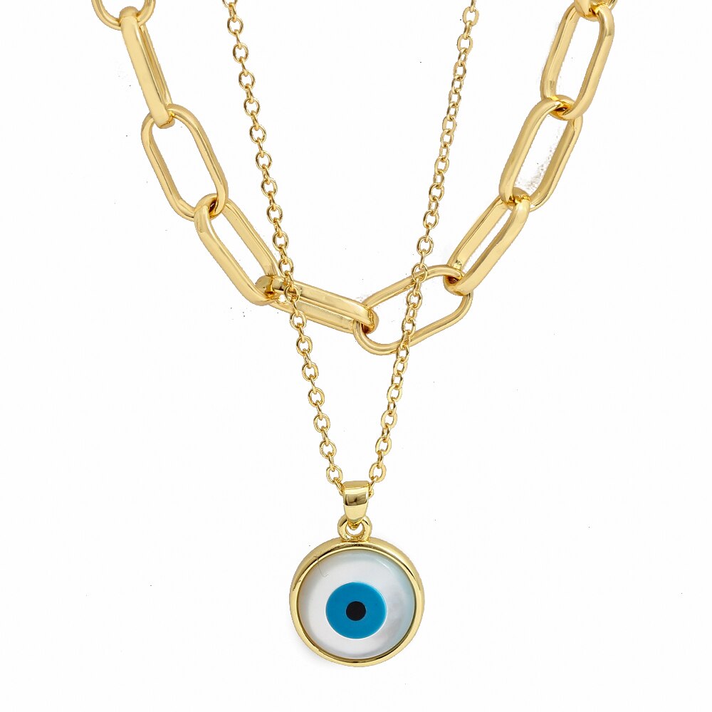 EVIL EYE Double Layer Blue Evil Eye Round Pendant Necklace collana a maglie in rame collana gioielli di moda per donna ragazza uomo BE615: 5