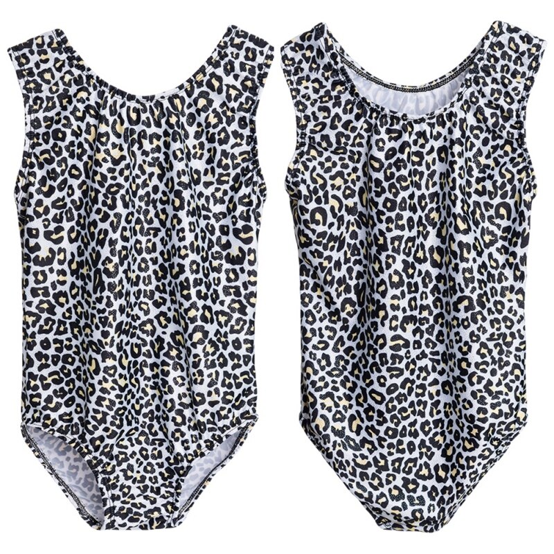 Leotardos con estampado de leopardo para niñas de 4 a 14 años, ropa de baile infantil sin mangas con purpurina