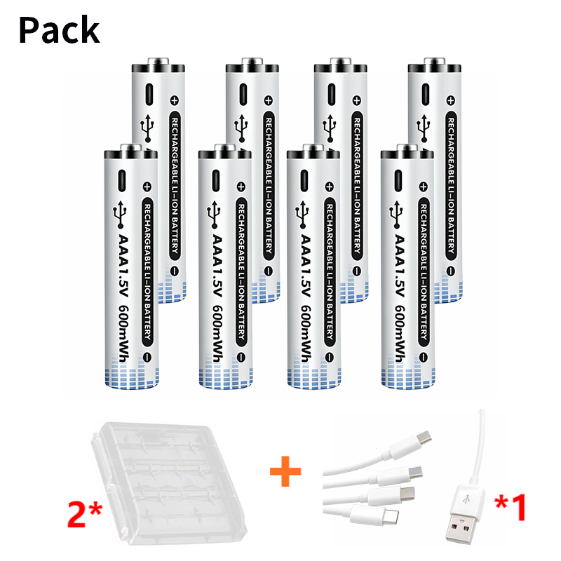 Batería recargable de iones de litio, pila AA, USB, tipo c, gran capacidad, 1,5 V, 2200mWh, carga rápida, para ratón de juguete: Blanco