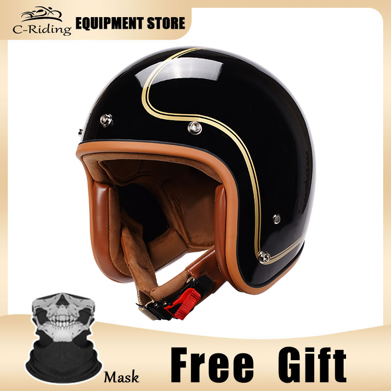 Lvory-cascos de Moto clásicos de cara abierta para hombre y mujer, medio casco para Moto, ciclomotor, Jet, Retro, blanco, aprobado por DOT, 3/4: Beige / M