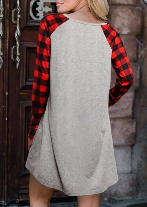 Kerst dames casual raglanmouwen geruite paneel t-shirt nachthemd rok elanden print kerst nachthemd (s/m/l/xl)