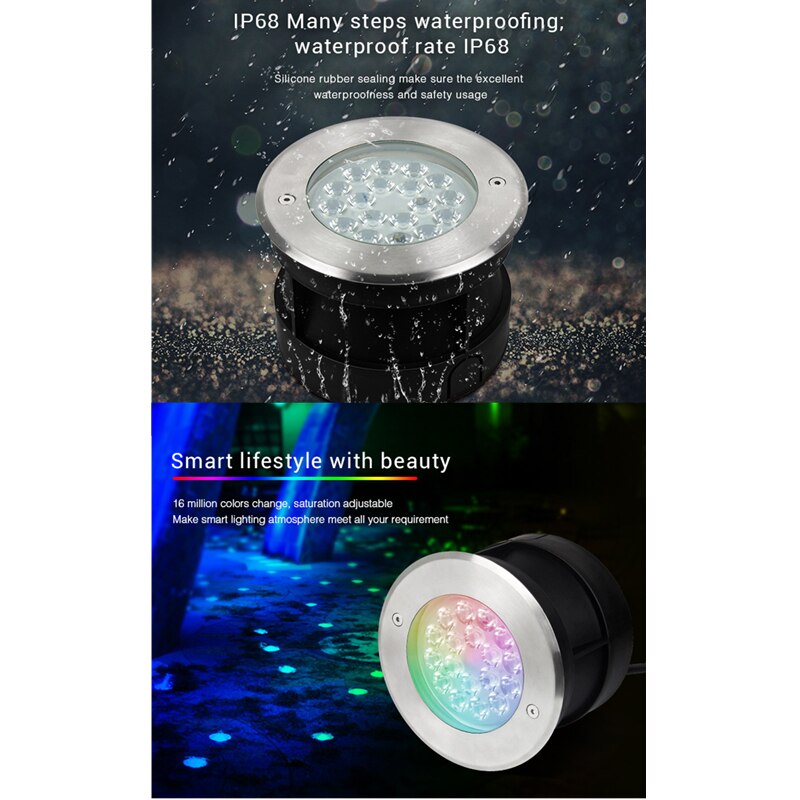 Miboxer SYS-RD2 9W RGB+CCT LED Underground Light IP68 Waterproof Wireless Remote Control Subordinate Lamp