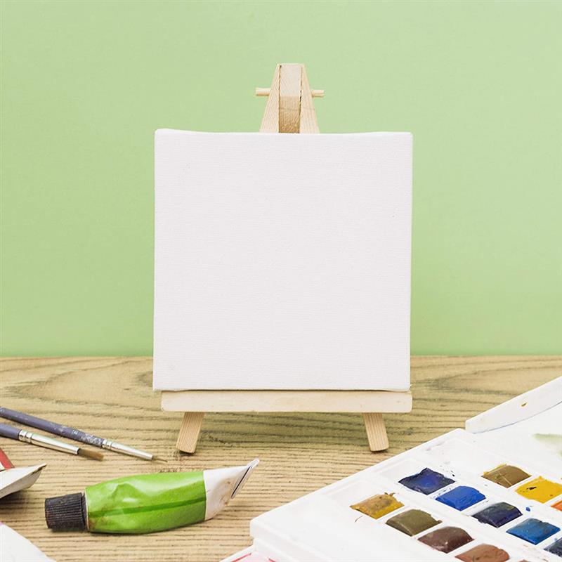 10Pcs Mini Canvas Easel Set Art Canvas with Wooden Easel Painting Canvas Easel Kits For Children Home Decor Accessories
