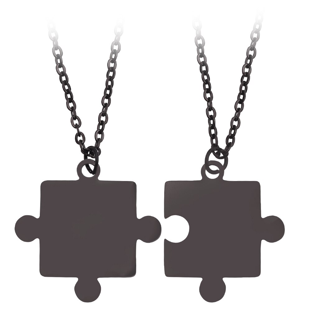 Couples Jigsaw Necklaces 2pcs/Set For Women Lover&#39;s Gold And Black Silver Color Puzzle Pendant Love Necklace Jewelry: 3