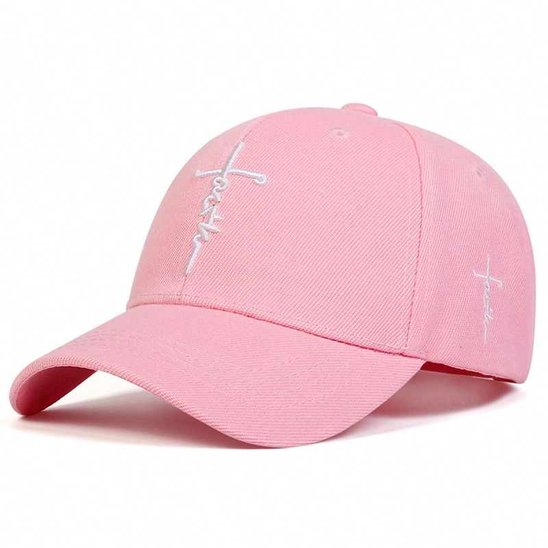 Gorras de béisbol con bordado de cruz y letras Unisex, gorras informales ajustables para exteriores, gorra deportiva con protección solar para primavera y otoño: Rosa