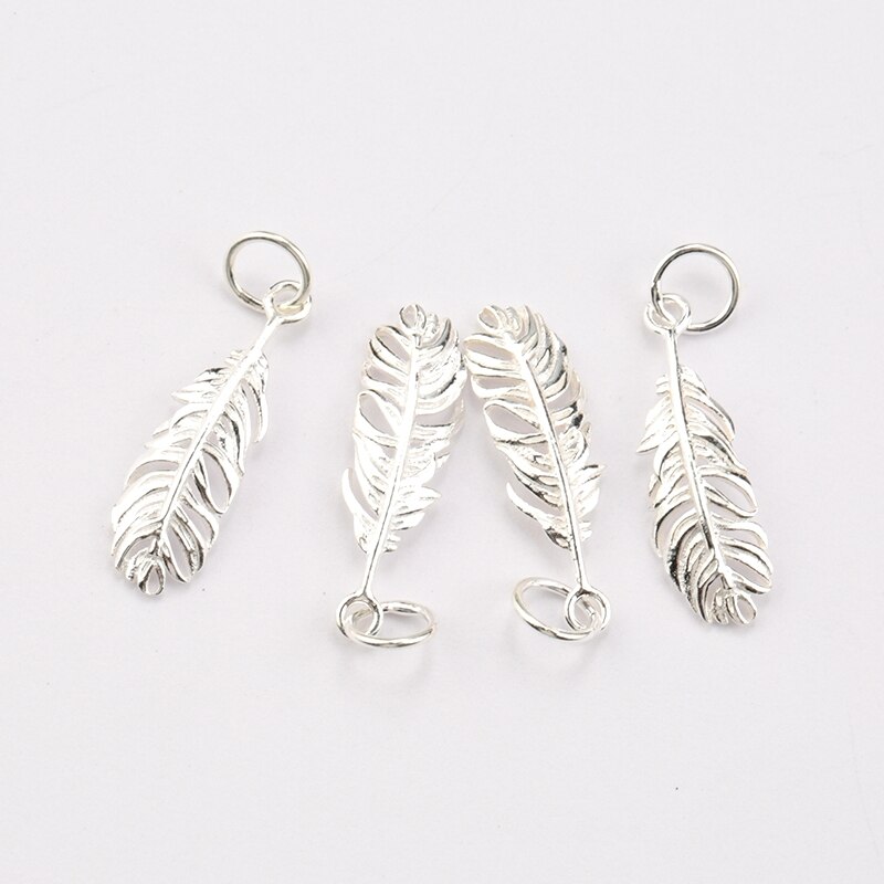 One piece 23*7MM 925 sterling silver unique charms cute feather Pendant silver charm pendant For Jewelry making diy