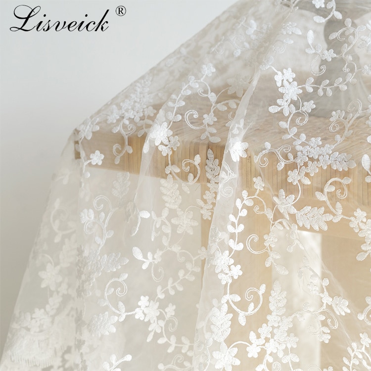 1 yard hvid organza broderiklud knude silke garn brudekjole blonder stof baggrund klud gardin duge – Grandado