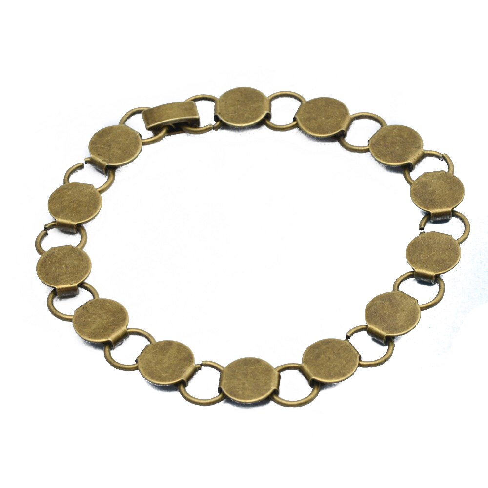 Brazalete de almohadilla en blanco Chapado en plata, pulsera de cadena con cabujón de cristal de 10mm, bricolaje, 22cm, 1 ud.