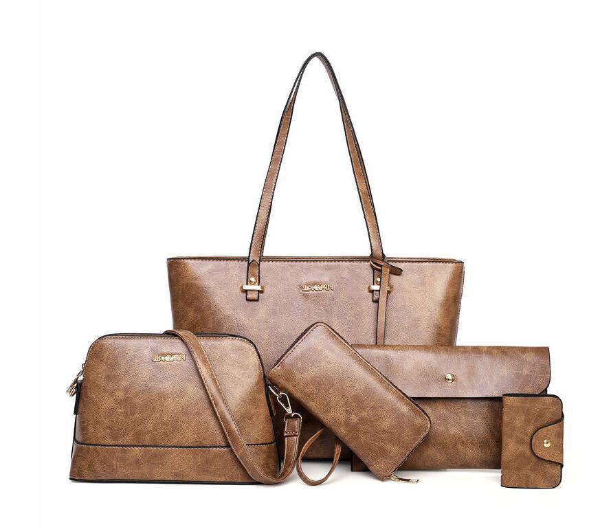 Stijl Vrouwen Tas Mode Retro Lederen Tas Vijf Delige Set Europese En Amerikaanse Draagbare Schoudertas Een stuk Haar: Khaki
