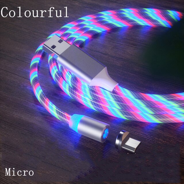 3 IN1 LED świecące światło magnetyczne IOS/type-c/Micro USB ładowarka kabel Samsung S8 S9 Plus A50 dla androida dla Huawei P30 LG: Colorful for Micro