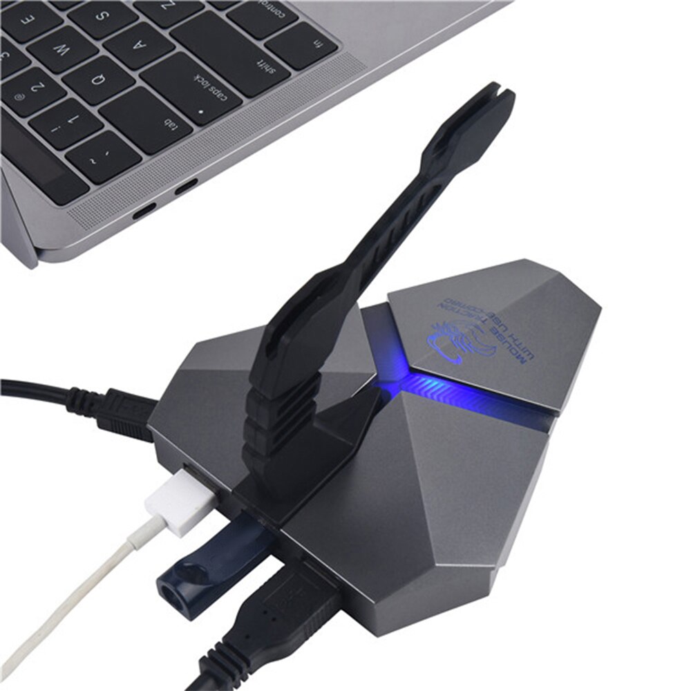 LED Light 3-Port Bungee USB Hub Splitter Micro SD Card Reader Mouse Clamp USB 2.0 Data Gaming HUB with Mouse