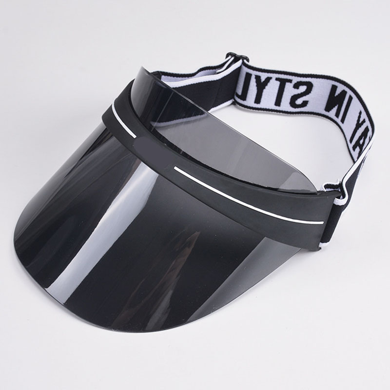 Kvinder brev sport parasol rejser solcreme kørsel baseball cap kvindelige gennemsigtig pvc plastik tom top solhat: Sort