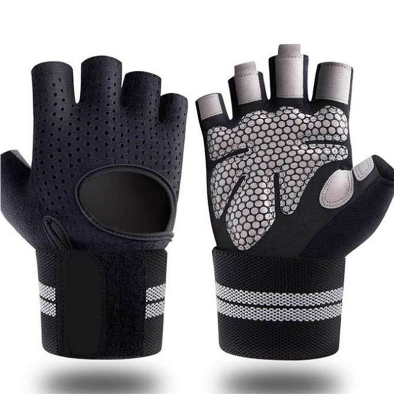 Fitness Gloves Men Women Half Finger Breathable Dumbbell Training Horizontal Bar Gym Palm Protection Enhance Grip: black plus / L