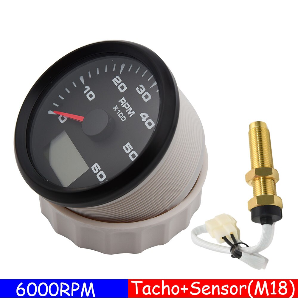 3000 6000Rpm Toerenteller Met Sensor M16 M18 85Mm Tacho Gauge Reis Cog Urenteller Voor Auto Marine Boot benzine Dieselmotor: 6000RPM M18