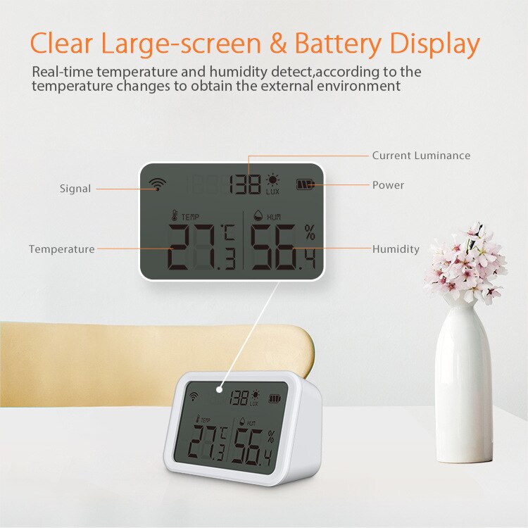 Tuya Zigbee Temperature Humidity Sensor Lux Light Detector Hygrometer Thermometer smart life Work Tuya Zigbee Hub Smart Home3.0