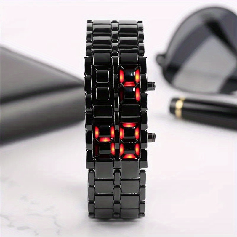 Affichage LED montre électronique nouveauté rouge bleu LED lave montre-bracelet numérique pour femmes hommes: Black