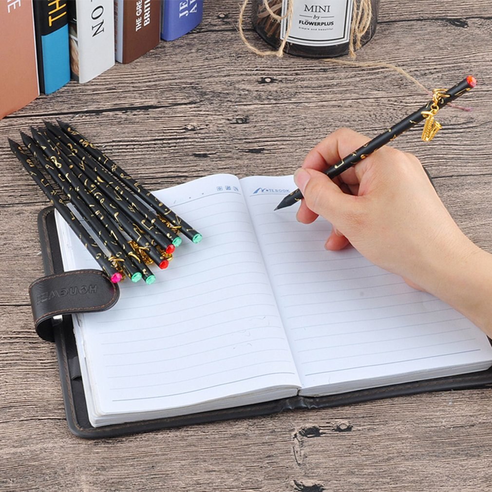 8pcs Musical Note Pendant Pencil Set Writing Drawing Pencil Sketch Painting Non-toxic Pencils For School Students Stationery