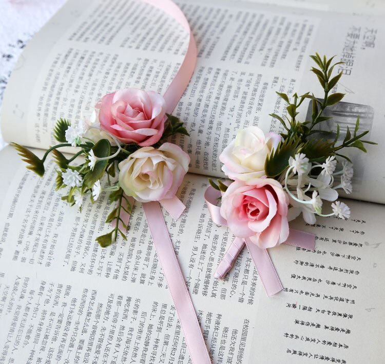 Skog älva bröllop blommor brudtärna handled blommor bästa man blomma tillbehör bröllop tillbehör  zr001: H-wrist-boutonnieres