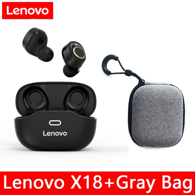 Lenovo X18 TWS écouteur sans fil Bluetooth 5.0 Super léger bouchon d'oreille longue batterie touches tactiles casque anti-transpiration sport écouteurs: Black add Grey bag